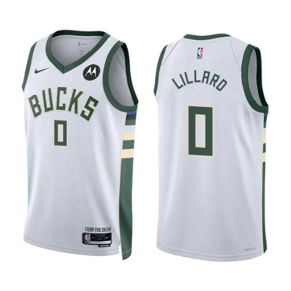 Mens Milwaukee Bucks #0 Damian Lillard White Stitched Basketball Jersey Dzhi